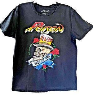 Poison 80's Unisex Black Graphic Skull Rose Tee SIZE LARGE Unisex